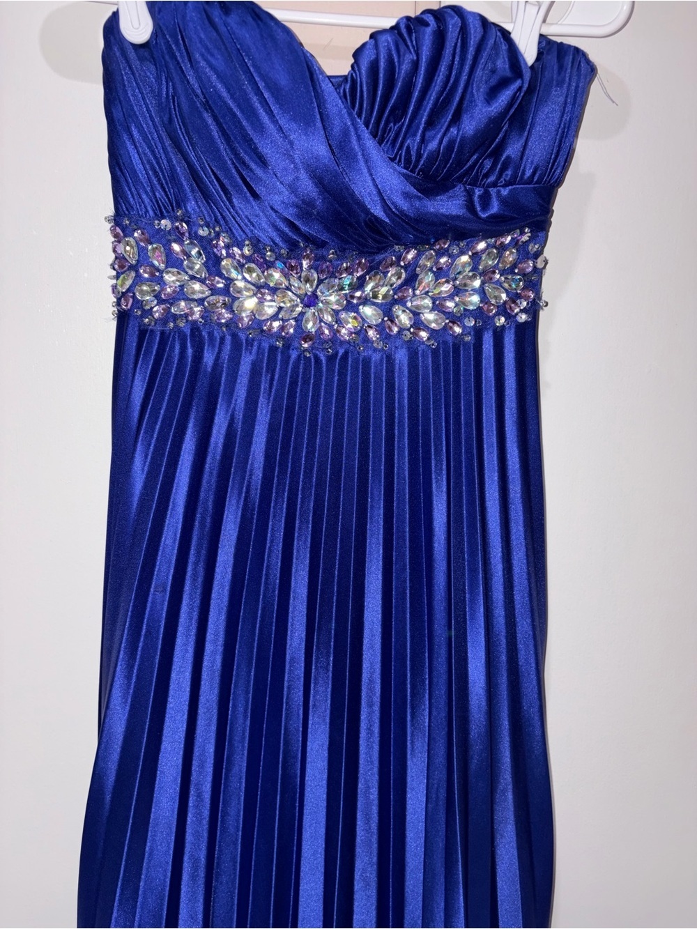 Royal Blue Pleated Strapless Gown – Rhinestone Imperial Waist Maxi Size 3 - Picture 7 of 12